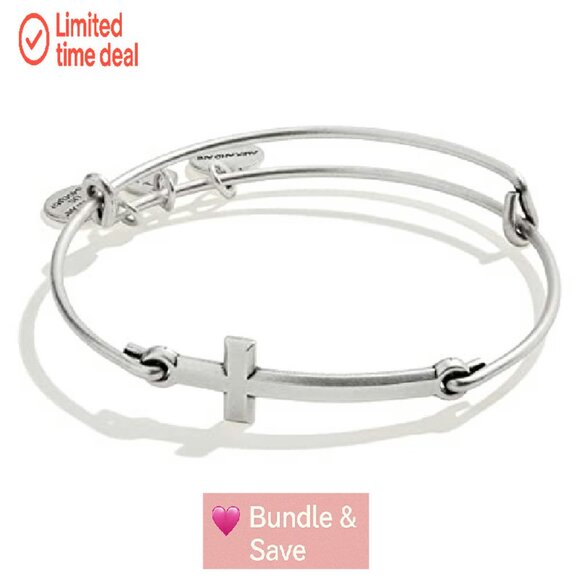 Adjustable Cross Charm Bangle Bracelet, Nickel-Free Copper, Expandable Fit - Picture 2 of 4